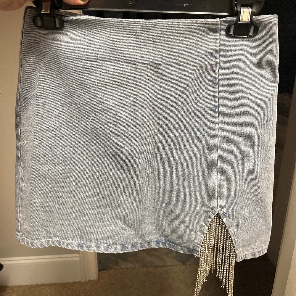 Denim Mini Skirt - Rhinestone detail
